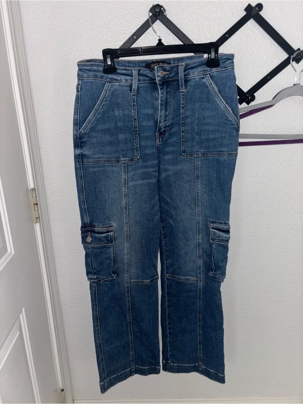 Judy Blue Womens Cargo Jeans Size 9/29 Wide Leg High Rise Y2K Denim - Picture 2 of 4